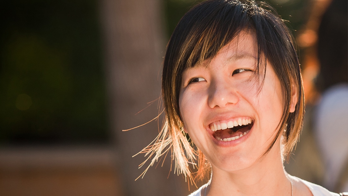 woman looking and laughing